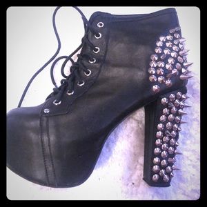 Black leather spike JC bootie